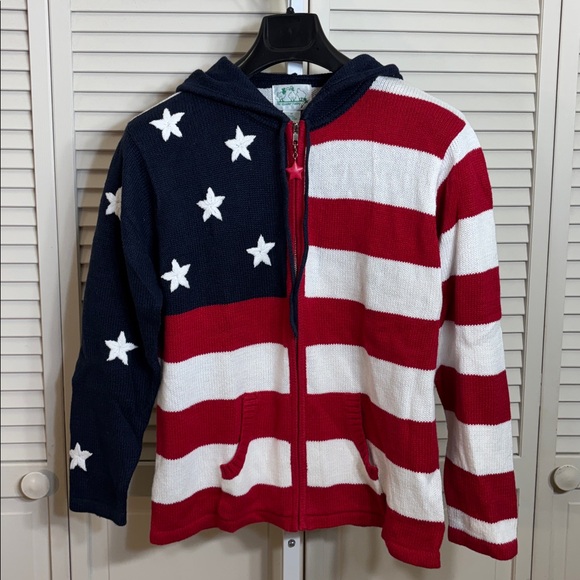 Quacker Factory Sweaters - Quacker Factory American Flag Full Zip Sweater Medium